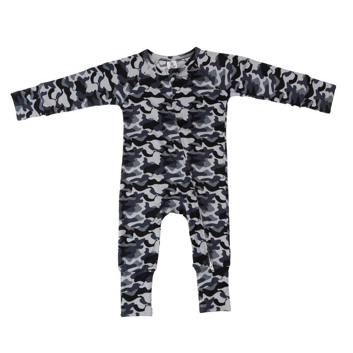 Convertible Footed Romper in Gray Camo