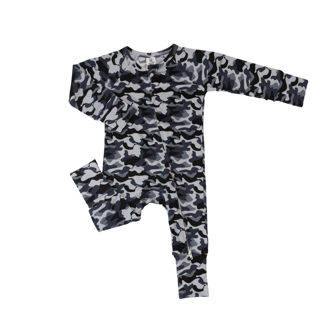 Convertible Footed Romper in Gray Camo