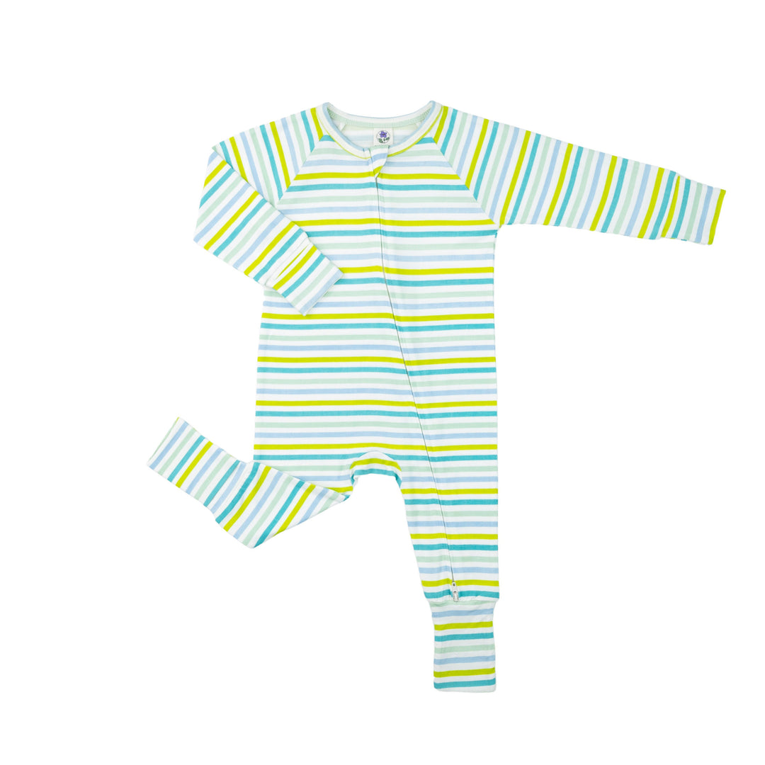 Convertible Footed Romper in Blue Stripes