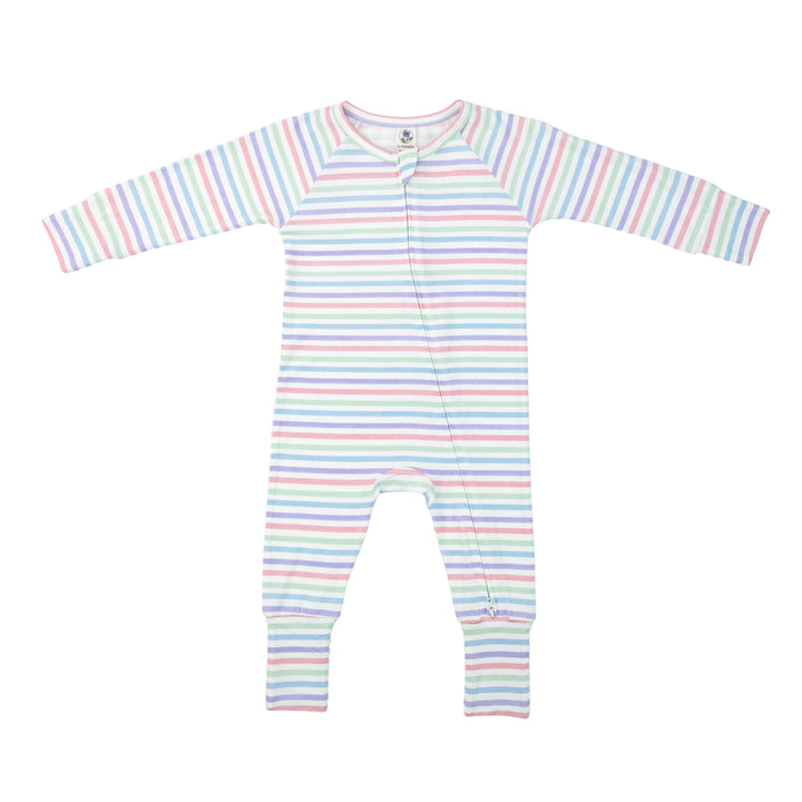 Convertible Footed Romper in Pink Stripes