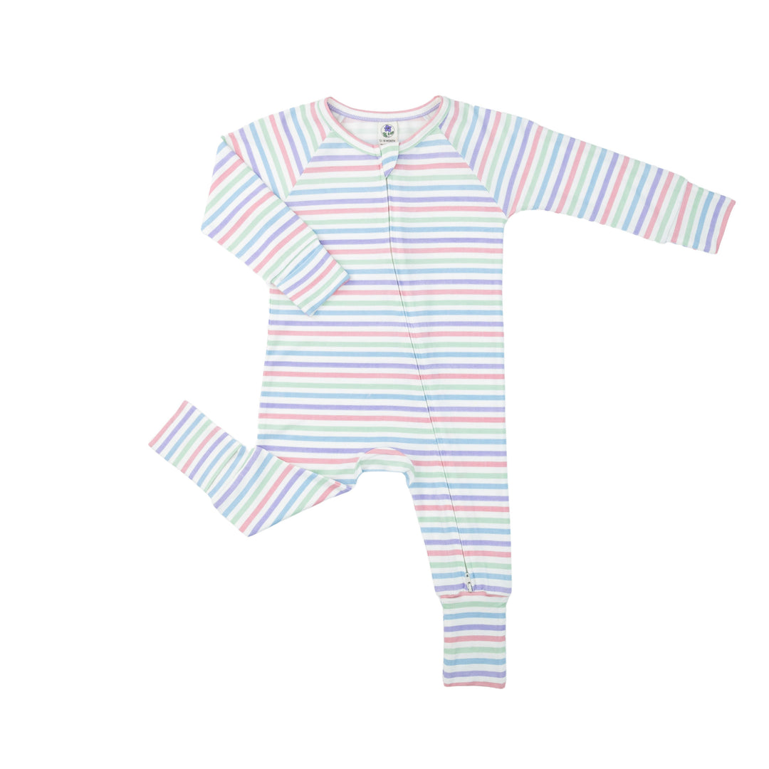 Convertible Footed Romper in Pink Stripes