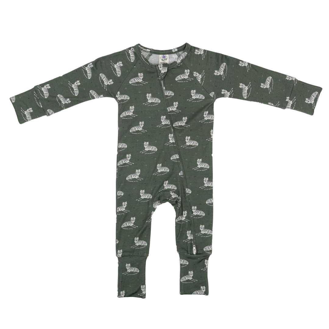 Convertible Footed Romper in Green Tiger