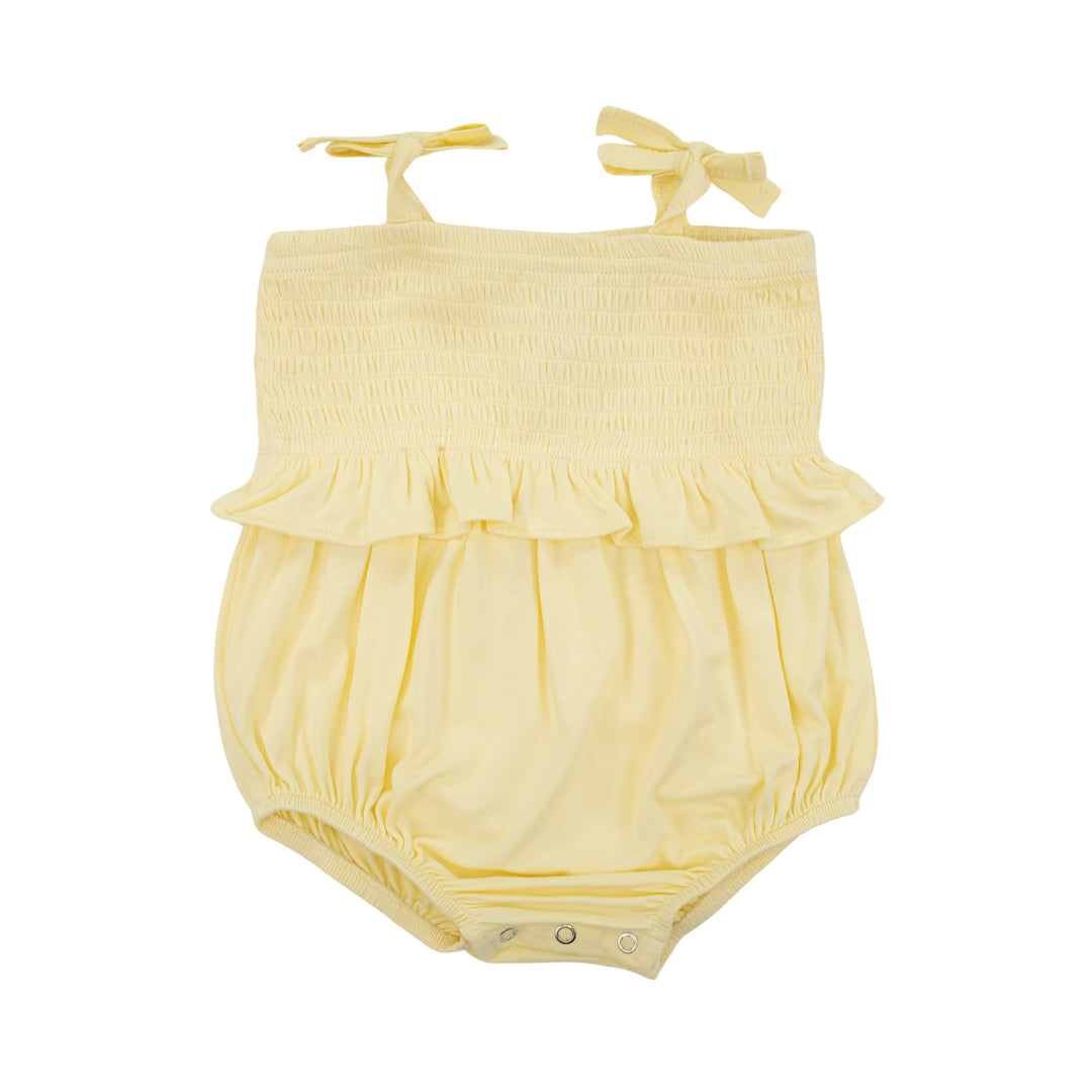 Smocked Romper in Mellow Yellow